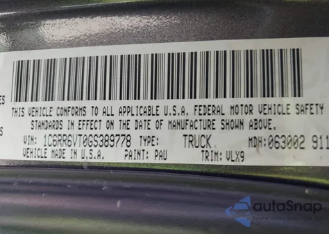 2016 Ram 1500 Laramie из США, поврежденный, VIN 1C6RR6VT0GS389778